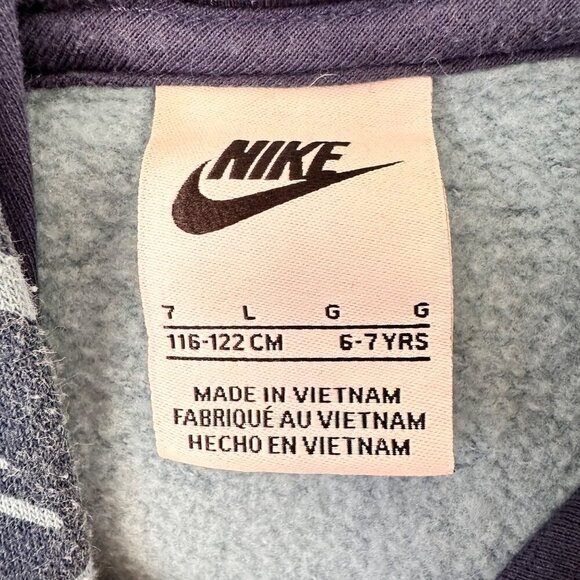 Nike Club‎ Boys 6-7 Camo Fleece Pullover Hoodie Blue Yellow Logo Kanga Pocket - Picture 8 of 11